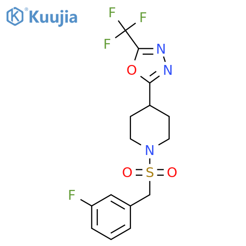 1-(3-fluorophenyl)methanesulfonyl-4-5-(trifluoromethyl)-1,3,4-oxadiazol-2-ylpiperidine structure