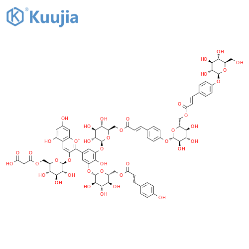 1-Benzopyrylium,3-[[6-O-(carboxyacetyl)-b-D-glucopyranosyl]oxy]-2-[3-[[6-O-[(2E)-3-[4-[[6-O-[(2E)-3-[4-(b-D-glucopyranosyloxy)phenyl]-1-oxo-2-propenyl]-b-D-glucopyranosyl]oxy]phenyl]-1-oxo-2-propenyl]-b-D-glucopyranosyl]oxy]-4-hydroxy-5-[[6-O-[(2E)-3-(4-hydroxyphenyl)-1-oxo-2-propenyl]-b-D-glucopyranosyl]oxy]phenyl]-5,7-dihydroxy-,inner salt (9CI) structure