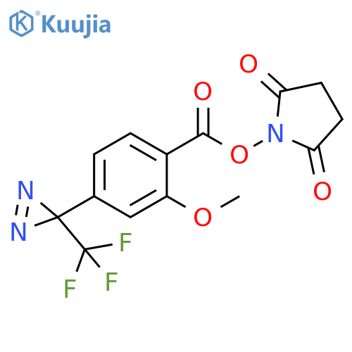 Benzoic acid, 2-methoxy-4-[3-(trifluoromethyl)-3H-diazirin-3-yl]-, 2,5-dioxo-1-pyrrolidinyl ester structure