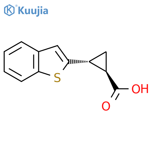 rac-(1R,2R)-2-(1-benzothiophen-2-yl)cyclopropane-1-carboxylic acid structure