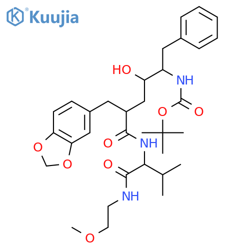 tert-butyl N-[(1S,2S,4R)-4-(1,3-benzodioxol-5-ylmethyl)-1-benzyl-2-hydroxy-5-[[(1S)-1-(2-methoxyethylcarbamoyl)-2-methyl-propyl]amino]-5-oxo-pentyl]carbamate structure