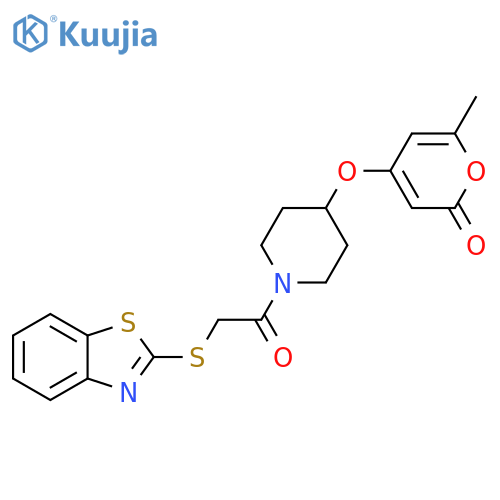 4-[1-[2-(1,3-benzothiazol-2-ylsulfanyl)acetyl]piperidin-4-yl]oxy-6-methylpyran-2-one structure