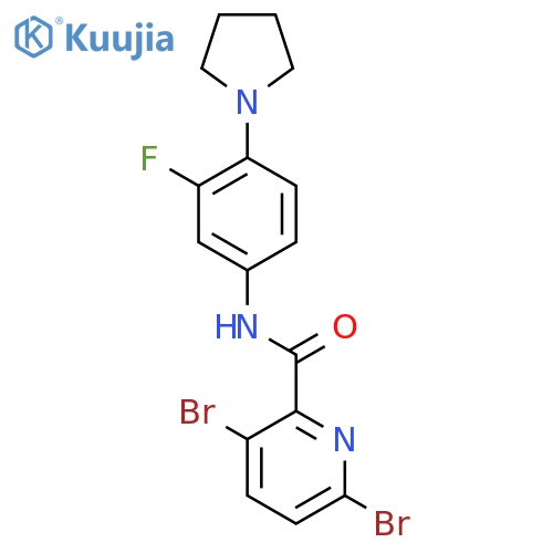 3,6-dibromo-N-[3-fluoro-4-(pyrrolidin-1-yl)phenyl]pyridine-2-carboxamide structure