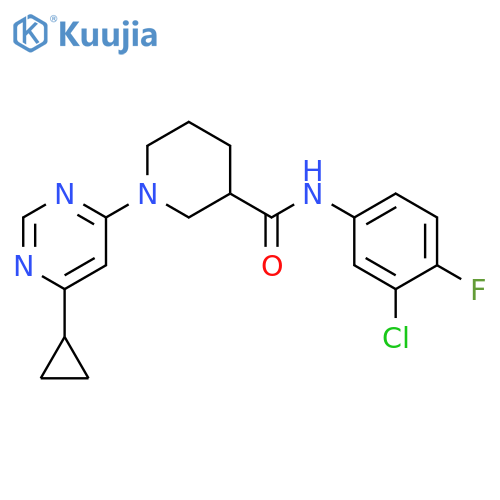 N-(3-chloro-4-fluorophenyl)-1-(6-cyclopropylpyrimidin-4-yl)piperidine-3-carboxamide structure