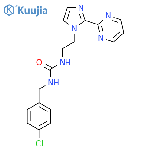 1-(4-chlorophenyl)methyl-3-{2-2-(pyrimidin-2-yl)-1H-imidazol-1-ylethyl}urea structure