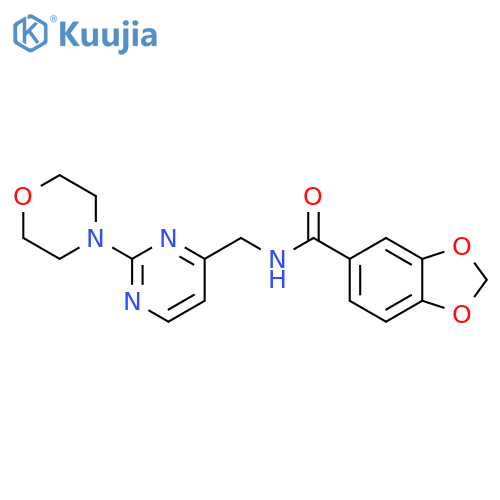 N-{[2-(morpholin-4-yl)pyrimidin-4-yl]methyl}-2H-1,3-benzodioxole-5-carboxamide structure