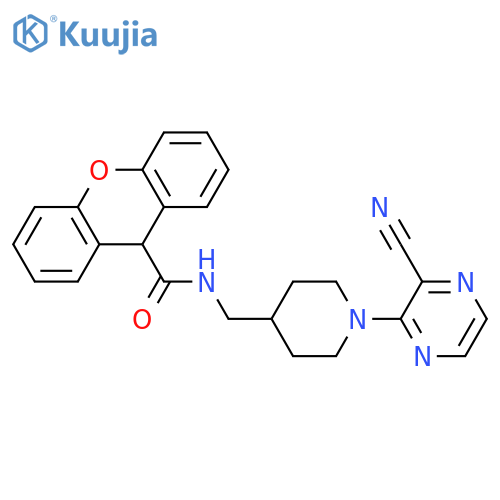 N-{[1-(3-cyanopyrazin-2-yl)piperidin-4-yl]methyl}-9H-xanthene-9-carboxamide structure