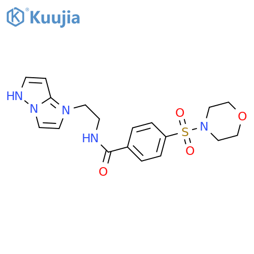 4-(morpholine-4-sulfonyl)-N-(2-{1H-pyrazolo[1,5-a]imidazol-1-yl}ethyl)benzamide structure