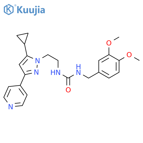 3-{2-[5-cyclopropyl-3-(pyridin-4-yl)-1H-pyrazol-1-yl]ethyl}-1-[(3,4-dimethoxyphenyl)methyl]urea structure