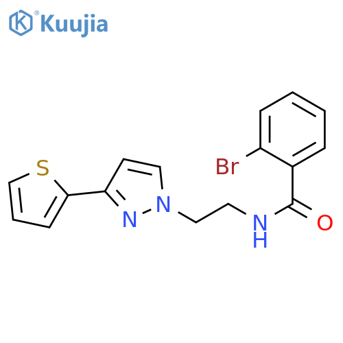 2-bromo-N-{2-3-(thiophen-2-yl)-1H-pyrazol-1-ylethyl}benzamide structure