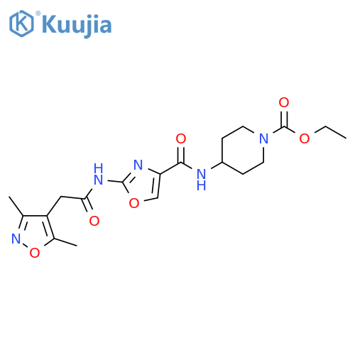 ethyl 4-{2-[2-(3,5-dimethyl-1,2-oxazol-4-yl)acetamido]-1,3-oxazole-4-amido}piperidine-1-carboxylate structure