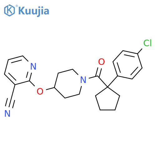2-({1-[1-(4-chlorophenyl)cyclopentanecarbonyl]piperidin-4-yl}oxy)pyridine-3-carbonitrile structure