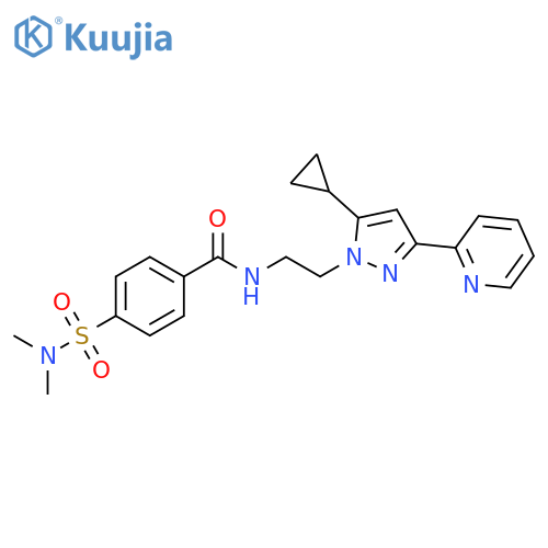 N-{2-[5-cyclopropyl-3-(pyridin-2-yl)-1H-pyrazol-1-yl]ethyl}-4-(dimethylsulfamoyl)benzamide structure