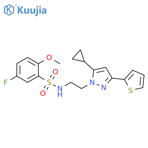 N-{2-[5-cyclopropyl-3-(thiophen-2-yl)-1H-pyrazol-1-yl]ethyl}-5-fluoro-2-methoxybenzene-1-sulfonamide structure