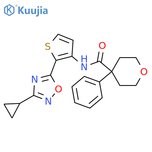 N-[2-(3-cyclopropyl-1,2,4-oxadiazol-5-yl)thiophen-3-yl]-4-phenyloxane-4-carboxamide structure