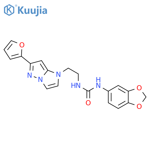 1-(2H-1,3-benzodioxol-5-yl)-3-{2-[6-(furan-2-yl)-1H-pyrazolo[1,5-a]imidazol-1-yl]ethyl}urea structure