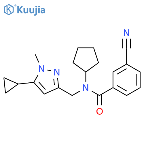 3-cyano-N-cyclopentyl-N-[(5-cyclopropyl-1-methyl-1H-pyrazol-3-yl)methyl]benzamide structure