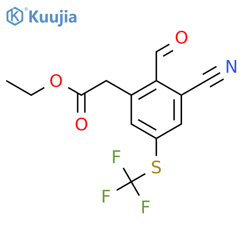 Ethyl 3-cyano-2-formyl-5-(trifluoromethylthio)phenylacetate structure