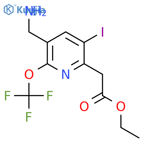 Ethyl 3-(aminomethyl)-5-iodo-2-(trifluoromethoxy)pyridine-6-acetate structure