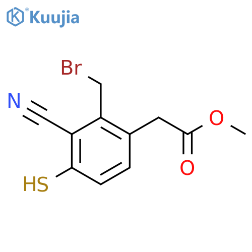 Methyl 2-bromomethyl-3-cyano-4-mercaptophenylacetate structure