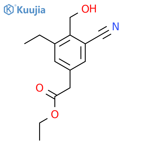 Ethyl 3-cyano-5-ethyl-4-(hydroxymethyl)phenylacetate structure