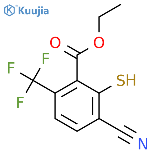 Ethyl 3-cyano-2-mercapto-6-(trifluoromethyl)benzoate structure
