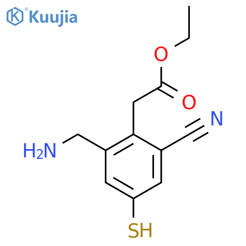 Ethyl 2-aminomethyl-6-cyano-4-mercaptophenylacetate structure