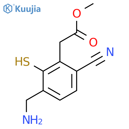 Methyl 3-aminomethyl-6-cyano-2-mercaptophenylacetate structure