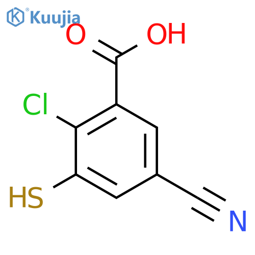 2-Chloro-5-cyano-3-mercaptobenzoic acid structure