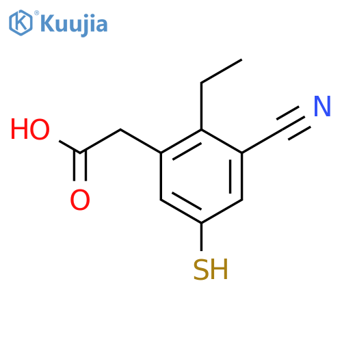 3-Cyano-2-ethyl-5-mercaptophenylacetic acid structure