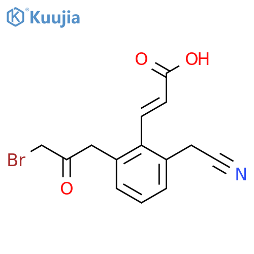 2-(3-Bromo-2-oxopropyl)-6-(cyanomethyl)cinnamic acid structure