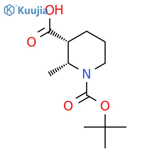 (2R,3R)-1-[(tert-butoxy)carbonyl]-2-methylpiperidine-3-carboxylic acid structure