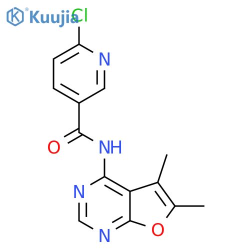 6-chloro-N-{5,6-dimethylfuro[2,3-d]pyrimidin-4-yl}pyridine-3-carboxamide structure