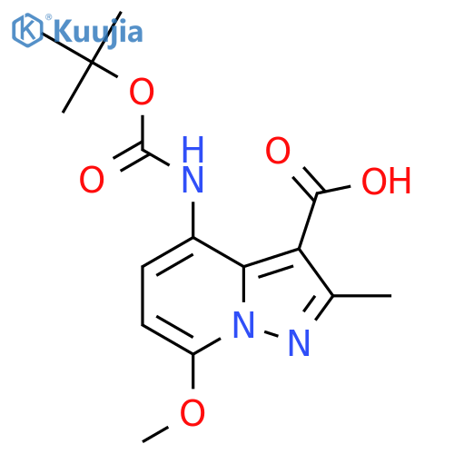 4-((Tert-butoxycarbonyl)amino)-7-methoxy-2-methylpyrazolo[1,5-A]pyridine-3-carboxylic acid structure