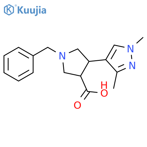 1-benzyl-4-(1,3-dimethyl-1H-pyrazol-4-yl)pyrrolidine-3-carboxylic acid structure