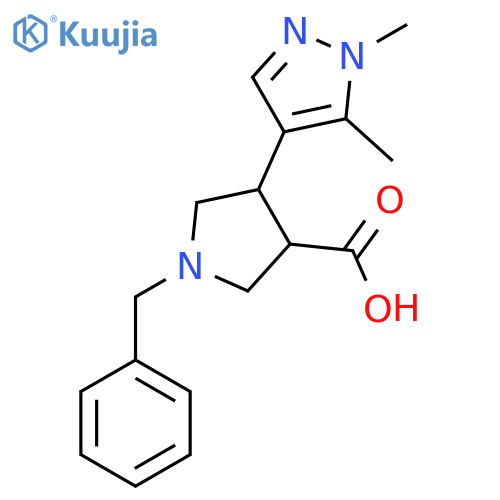 1-benzyl-4-(1,5-dimethyl-1H-pyrazol-4-yl)pyrrolidine-3-carboxylic acid structure