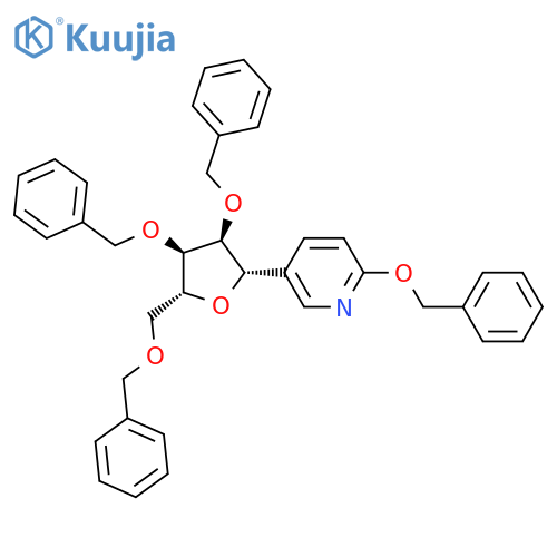 2-(benzyloxy)-5-((2S,3S,4R,5R)-3,4-bis(benzyloxy)-5-((benzyloxy)methyl)tetrahydrofuran-2-yl)pyridine structure