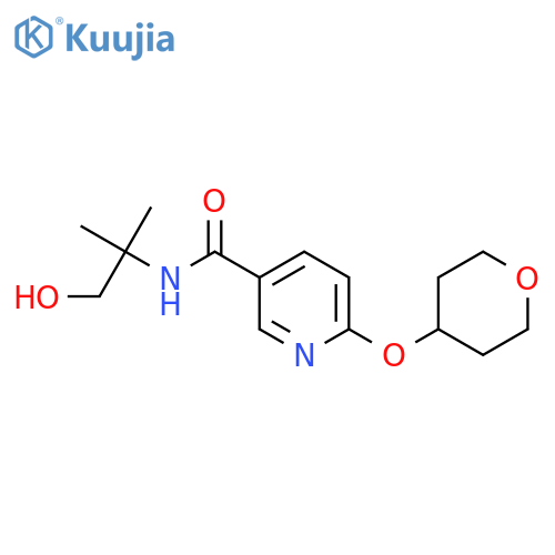 N-(1-hydroxy-2-methylpropan-2-yl)-6-(oxan-4-yloxy)pyridine-3-carboxamide structure