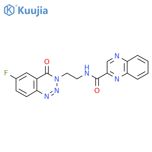 N-2-(6-fluoro-4-oxo-3,4-dihydro-1,2,3-benzotriazin-3-yl)ethylquinoxaline-2-carboxamide structure