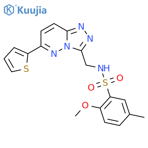 2-methoxy-5-methyl-N-{6-(thiophen-2-yl)-1,2,4triazolo4,3-bpyridazin-3-ylmethyl}benzene-1-sulfonamide structure