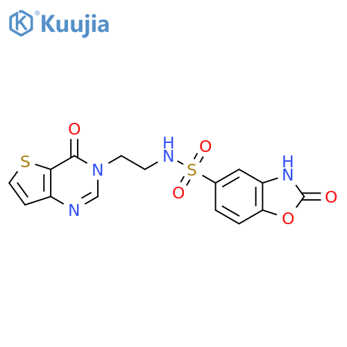 2-oxo-N-(2-{4-oxo-3H,4H-thieno3,2-dpyrimidin-3-yl}ethyl)-2,3-dihydro-1,3-benzoxazole-5-sulfonamide structure