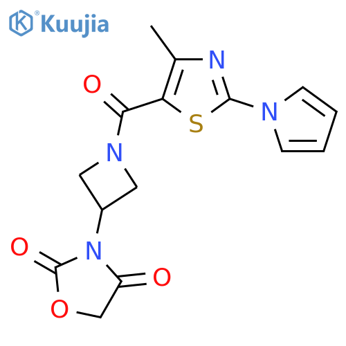 3-(1-(4-methyl-2-(1H-pyrrol-1-yl)thiazole-5-carbonyl)azetidin-3-yl)oxazolidine-2,4-dione structure