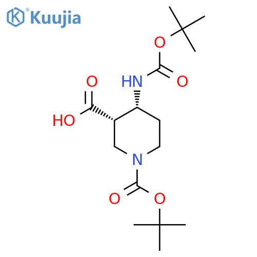 rac-(3R,4S)-1-[(tert-butoxy)carbonyl]-4-{[(tert-butoxy)carbonyl]amino}piperidine-3-carboxylic acid structure