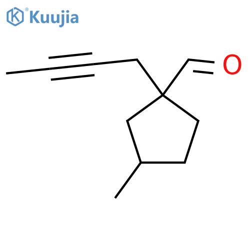 1-(But-2-yn-1-yl)-3-methylcyclopentane-1-carbaldehyde structure