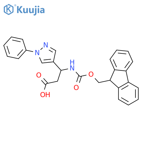 3-({[(9H-fluoren-9-yl)methoxy]carbonyl}amino)-3-(1-phenyl-1H-pyrazol-4-yl)propanoic acid structure