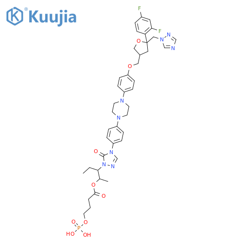 4-(Phosphonooxy)butyric acid 2(S)-[4-[4-[4-[4-[5(R)-(2,4-difluorophenyl)-5-(1H-1,2,4-triazol-1-ylmethyl)tetrahydrofuran-3(R)-ylmethoxy]phenyl]piperazin-1-yl]phenyl]-5-oxo-4,5-dihydro-1H-1,2,4-triazol-1-yl]-1(S)-methylbutyl ester structure