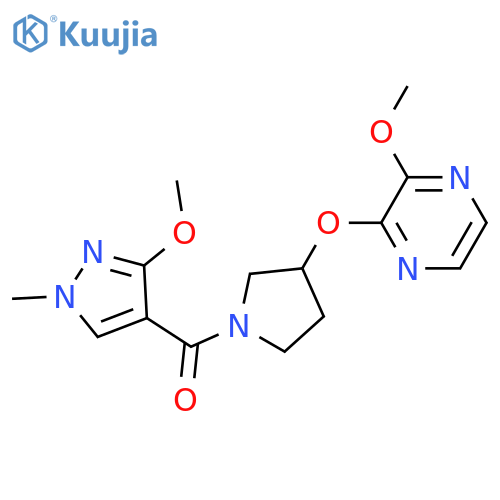 2-methoxy-3-{[1-(3-methoxy-1-methyl-1H-pyrazole-4-carbonyl)pyrrolidin-3-yl]oxy}pyrazine structure