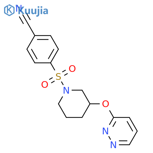 4-{[3-(pyridazin-3-yloxy)piperidin-1-yl]sulfonyl}benzonitrile structure