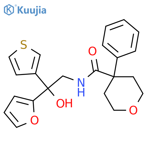 N-2-(furan-2-yl)-2-hydroxy-2-(thiophen-3-yl)ethyl-4-phenyloxane-4-carboxamide structure
