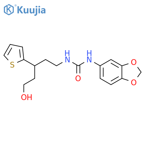 1-(2H-1,3-benzodioxol-5-yl)-3-[5-hydroxy-3-(thiophen-2-yl)pentyl]urea structure